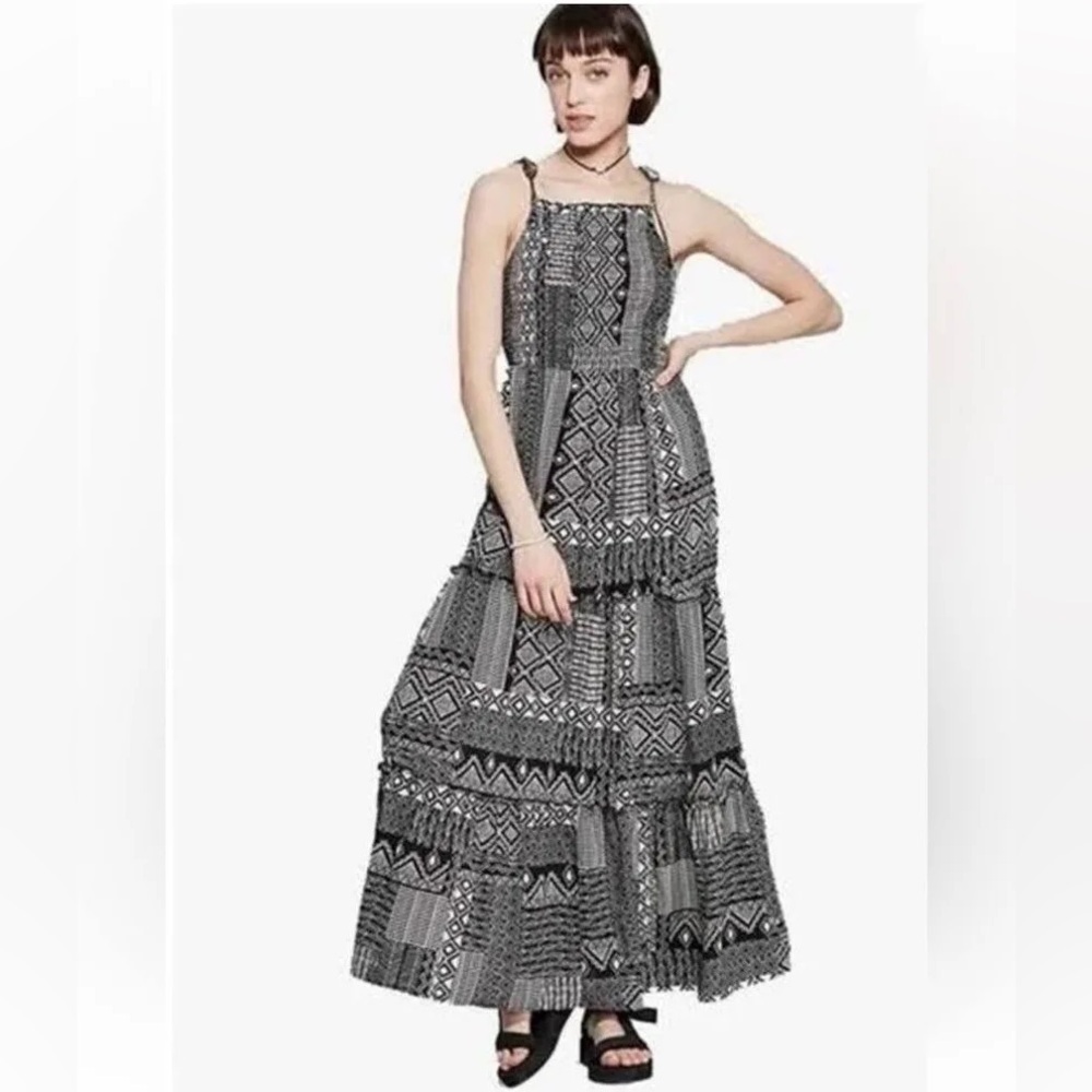 Wild Fable Boho Black & White Geometric Maxi Dress